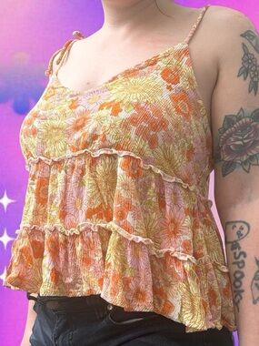 y2k style floral tiered cropped babydoll cami - SO, sz lg, can fit md fairycore